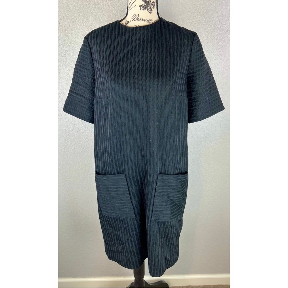 Lyn Devon Black Silk/Cotton Blend Pocket Shift Dress, size Medium